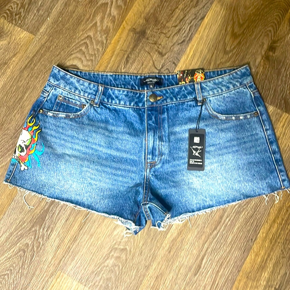 Ed Hardy Flame Skull Denim shorts size xl
